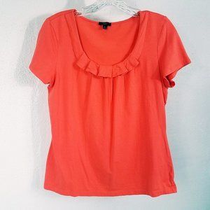 Talbots Women's Orange Pumpkin Spice Mini Ruffle Short Sleeve Shirt Top Blouse